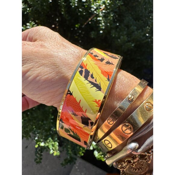 Hermes Bracelet Bangle Cloisonne Rare Enamel Gm Jaguar Quetzal - Picture 6 of 15